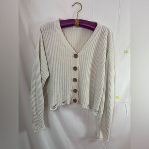 Distressed Hem Cream Cardin with Chunky Button Detailing Size M